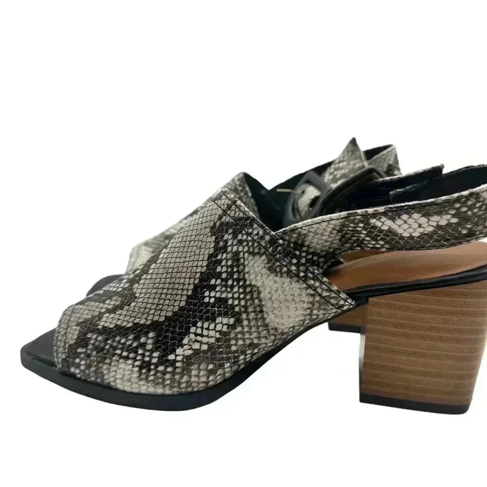 Vince Camuto Sovetta Leather Open Toe‎ Block Heels Snake Embossed Size M 6/6.5 - Picture 10 of 11